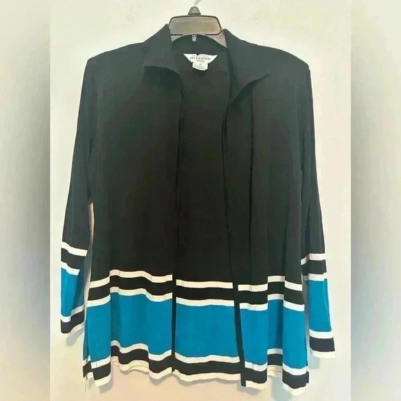 Exclusively Misook Open Cardigan Womens Size Petite M Black/Blue -Shoulder Pads - Picture 1 of 4